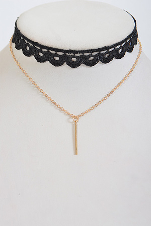 Lacy Multi Layer Choker Necklace With Bar