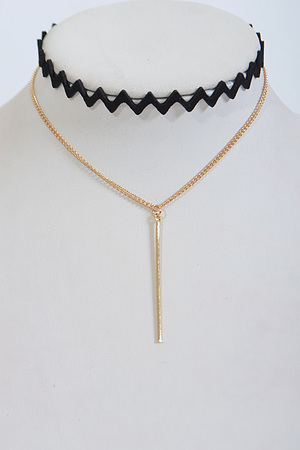 Zig Zag Multi Layer Choker Necklace With Bar