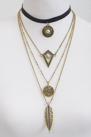 Long Multi Layer Statement Choker Necklace