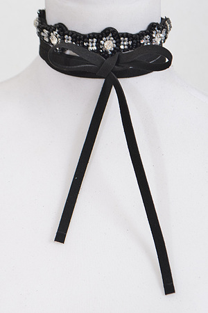 Rhinestone Inspired Flower String Choker Necklace