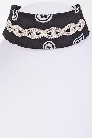 Bandana Choker Necklace With Rhinestones Attached