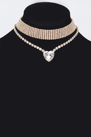 Rhinestone Layered Choker Necklace