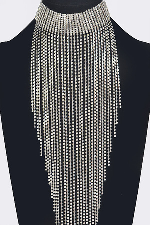 Rhinestone Choker Tassle Necklace