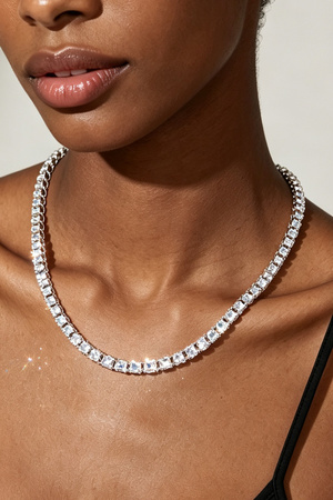 Rhinestone Chain Layered Necklace 60CM