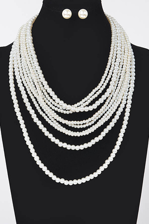 Multi Pearl Layered Necklace W/Earring