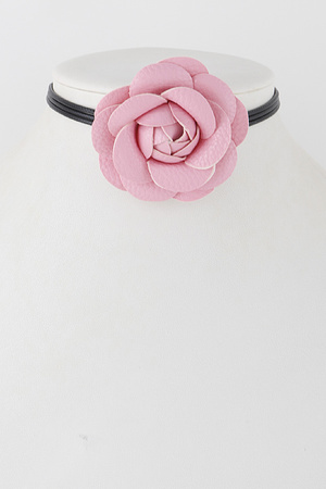 Leather Rose Choker Necklace