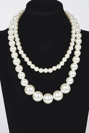 MULTI SIZE FAUX PEARL DOUBLE LAYERED NECKLACE