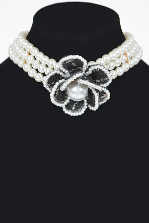 Triple Pearl Flower Choker Necklace
