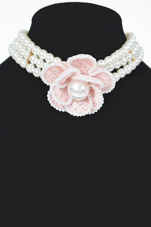 Triple Pearl Flower Choker Necklace