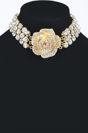 Multi Rhinestone Flower Choker
