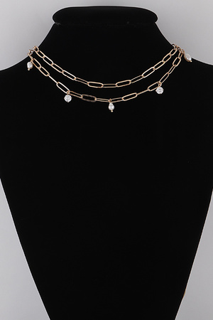 Rhinestone N Bead Chain Necklace