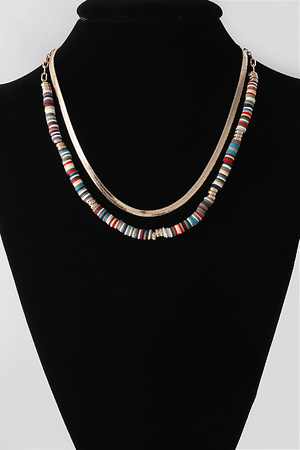 Double Layered Bead N Snake Chain Necklace