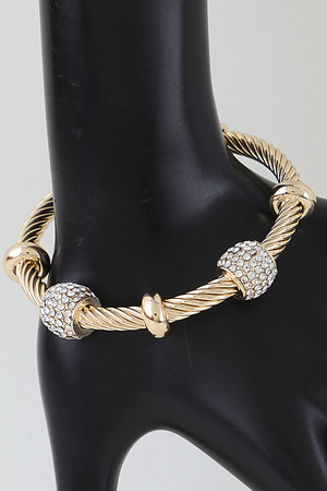 Twisted Bejeweled Charm Bangle Bracelet