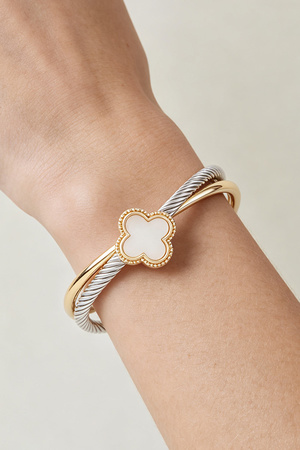 Marble Stone Clover Twisted Cuff Bracelet