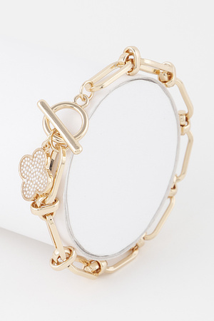 Jeweled Clover Toggle Chain Bracelet