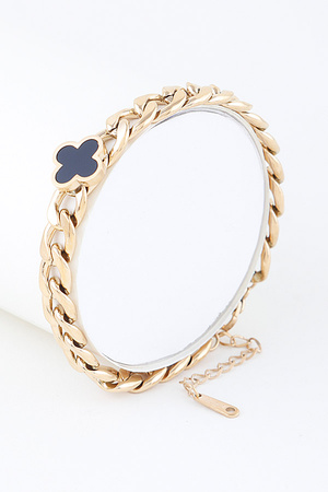 Modern Shiny Clover Curb Chain Bracelet