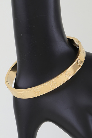 Engraved Clover Charm Cuff Bracelet