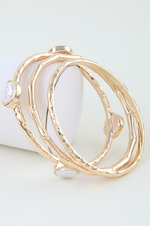 Hammered Bone Stone Charm Bracelet