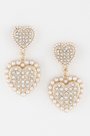 Jeweled Double Heart Drop Earrings