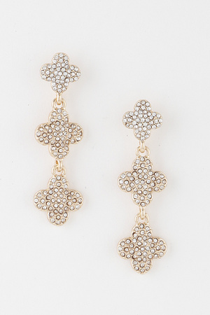 Triple Bejeweled Clover Drop Earrings