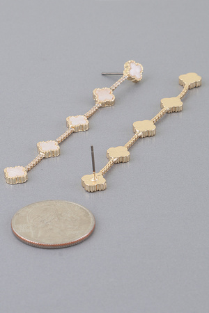 Jeweled Clover Charm Drop Earrings