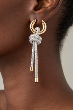 Mixed Metal Knot Tassel small Huggie Hoop Earrings