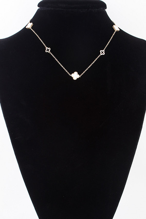 Multi Open Bejeweled Clover Charm Chain Necklace