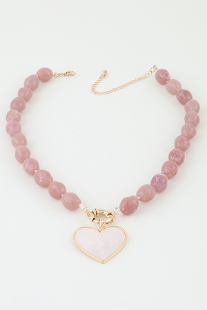 Marble Stone Beaded Heart Necklace