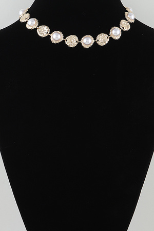 Hammered Pearl Stone Beaded Choker Necklace