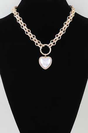 Pearl Heart Pendant Toggle Chain Necklace