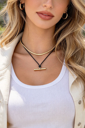 Two Tone layered snake chain & T Bar Pendant necklace