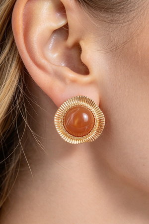 Textured Gold Tone & Brown Swirl Cabochon Stud Earrings
