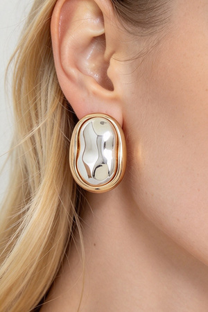 Two-Tone Mixed Metal Oval Molten Stud Earrings