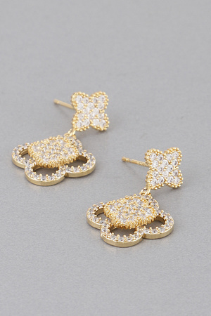 Gold Tone Studded Clover Drop Earrings