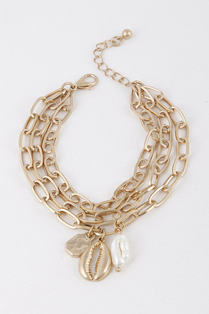 Layered Chain Bracelet With Seashell Pendant 9BCD5