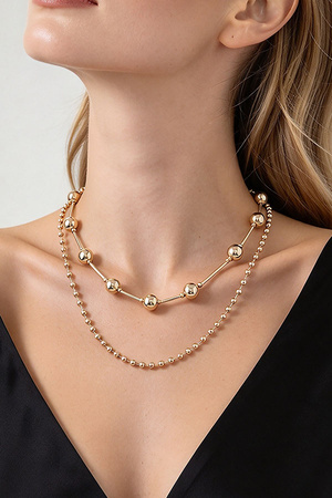 Two Tone Ball Bar Layered Statement Necklace