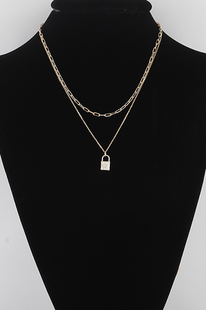 Rhinestone Lock Pendant Necklace