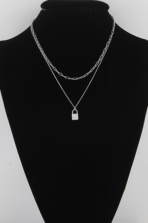 Rhinestone Lock Pendant Necklace
