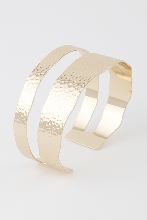 Double Hammered Open Cuff Bracelet