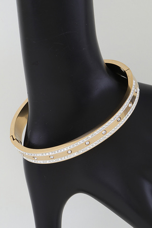 Multi Rhinestone Lined Cuff Bracelet