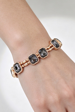 Gold Beaded Stretch Bracelet With Emerald Cut Smoky Crystals