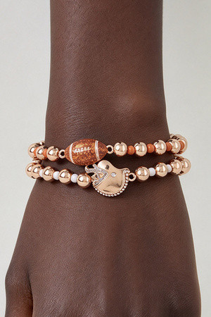 Football & Rhinestone Helmet Charm Beaded Stretch Bracelet Set