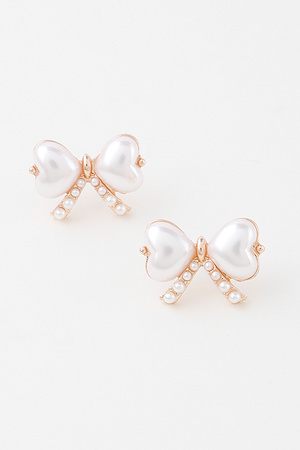 Heart Pearl Ribbon Earrings