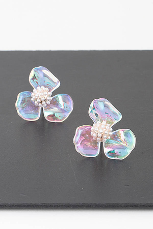 Bubble Translucent Pearl Petal Flower Stud Earrings