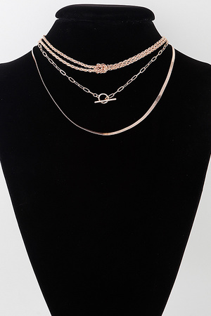 Multi Metallic Toggle Link Chain Tied Necklace