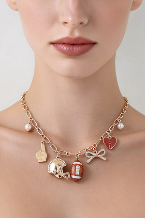 Football Game Day Multi Charm Link Chain Necklace