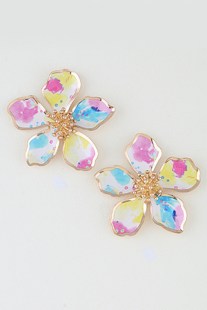 Multi Watercolor Flower Stud Earrings