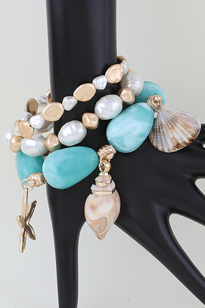 Multi Seashell Beaded Bracelet