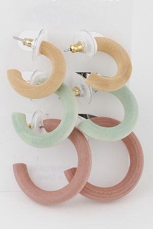 Multi Wood Hoop Earrings Set