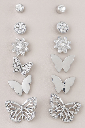Flower N Butterfly Stud Earrings Set
